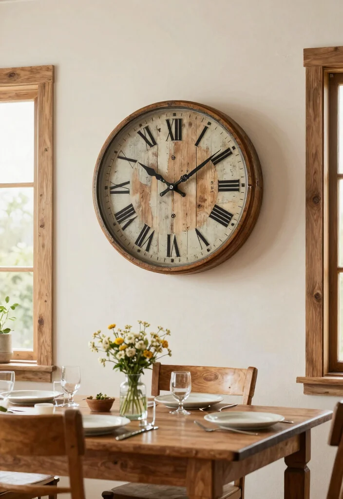 14 Dining Area Wall Decor Ideas for Visual Interest 9. Farmhouse Style Clock 0