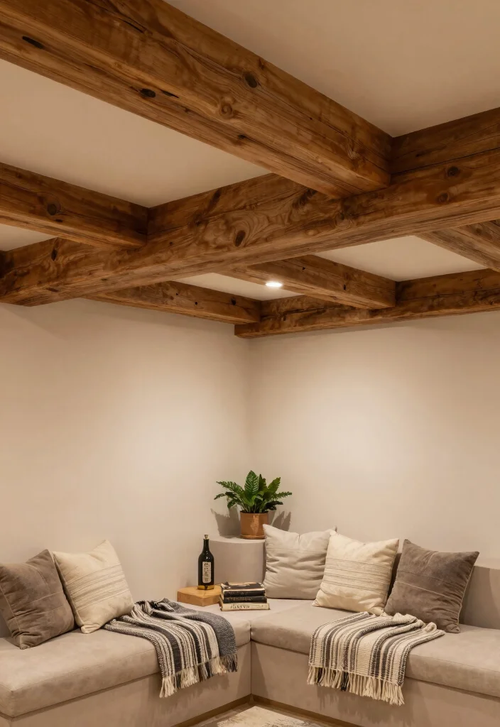 14 Inexpensive Basement Ceiling Ideas That Look Updated 7. Faux Wood Beams for a Budget Friendly Upgrade 0