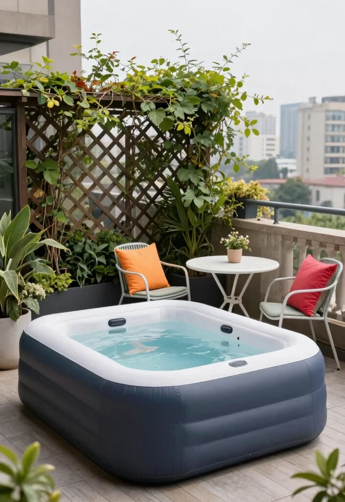 14 Inflatable Hot Tub Backyard Ideas for Small Outdoor Areas 3 14 Inflatable Hot Tub Backyard Ideas for Small Outdoor Areas 3. Urban Balcony Bliss 0