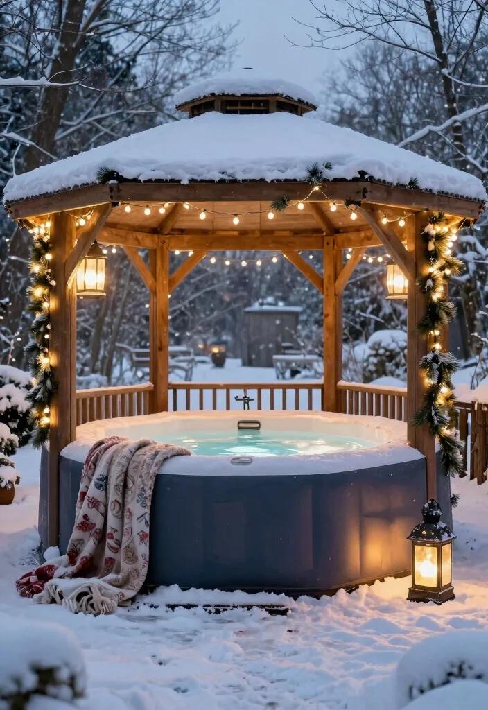 14 Inflatable Hot Tub Backyard Ideas for Small Outdoor Areas 15 14 Inflatable Hot Tub Backyard Ideas for Small Outdoor Areas 5. Cozy Winter Wonderland 0