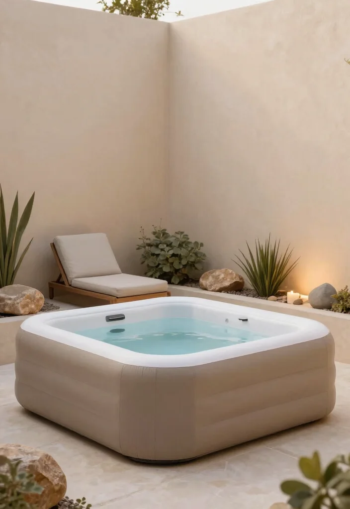 14 Inflatable Hot Tub Backyard Ideas for Small Outdoor Areas 16 14 Inflatable Hot Tub Backyard Ideas for Small Outdoor Areas 6. Minimalist Zen Oasis 0