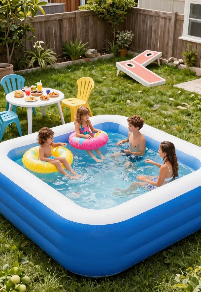14 Inflatable Hot Tub Backyard Ideas for Small Outdoor Areas 17 14 Inflatable Hot Tub Backyard Ideas for Small Outdoor Areas 7. Family Friendly Fun Zone 0
