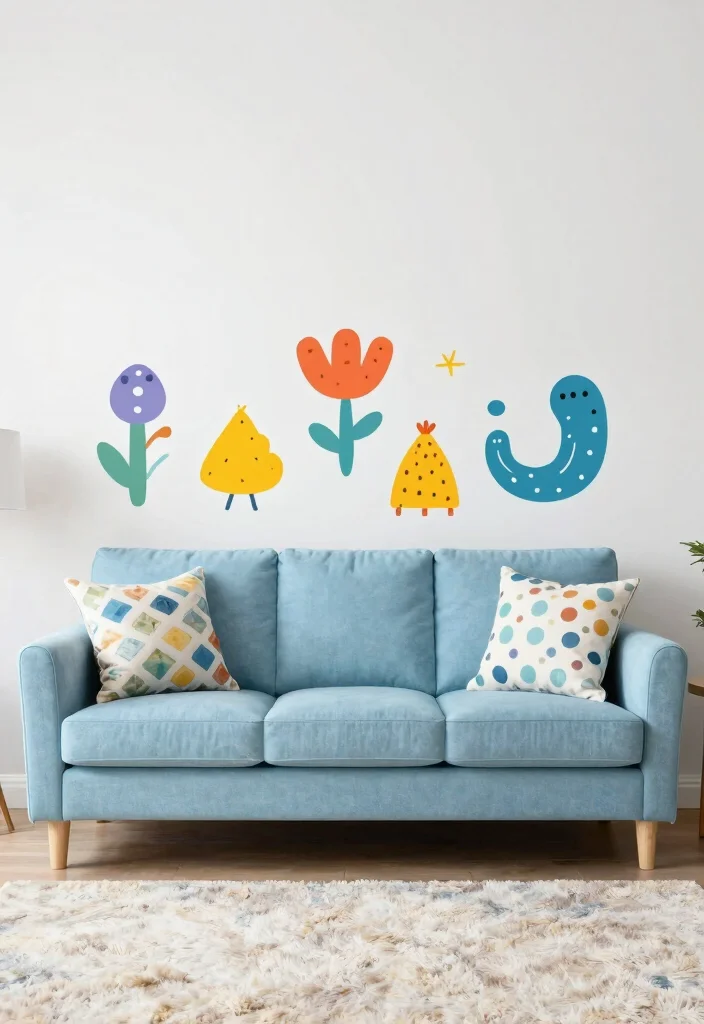 14 Living Room Wall Decor Ideas Above the Couch 52 14 Living Room Wall Decor Ideas Above the Couch 12. Colorful Wall Decals 0