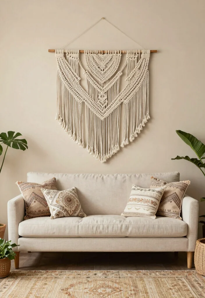 14 Living Room Wall Decor Ideas Above the Couch 14 14 Living Room Wall Decor Ideas Above the Couch 4. Textile Wall Hangings 0