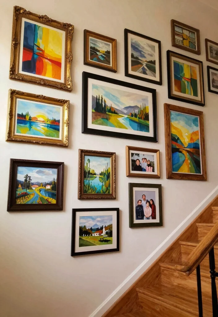 14 Stair Wall Decor Ideas for Vertical Spaces 1. Framed Art Gallery 0