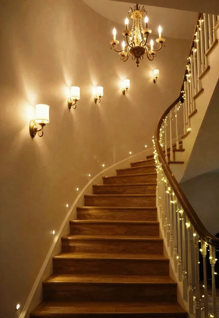 14 Stair Wall Decor Ideas for Vertical Spaces 11. Light It Up 0