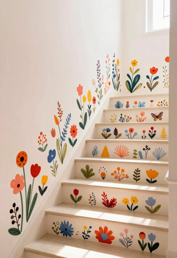 14 Stair Wall Decor Ideas for Vertical Spaces 13. Artistic Wall Stickers 0
