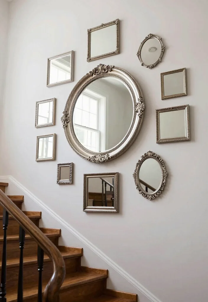 14 Stair Wall Decor Ideas for Vertical Spaces 3. Mirror Magic 0