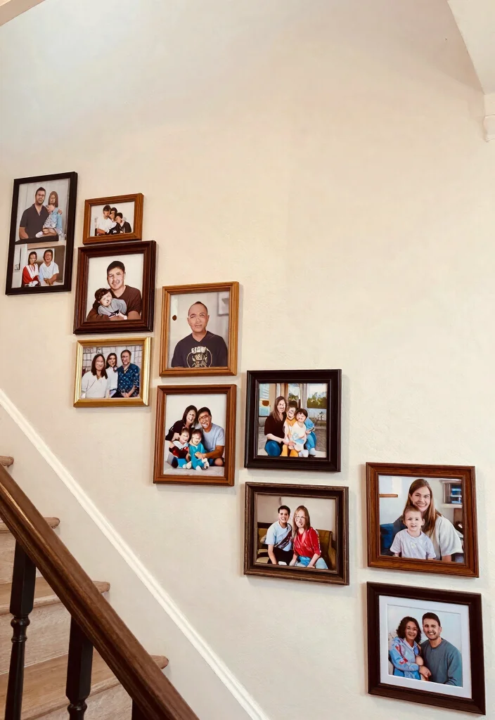14 Stair Wall Decor Ideas for Vertical Spaces 5. Family Photo Timeline 0