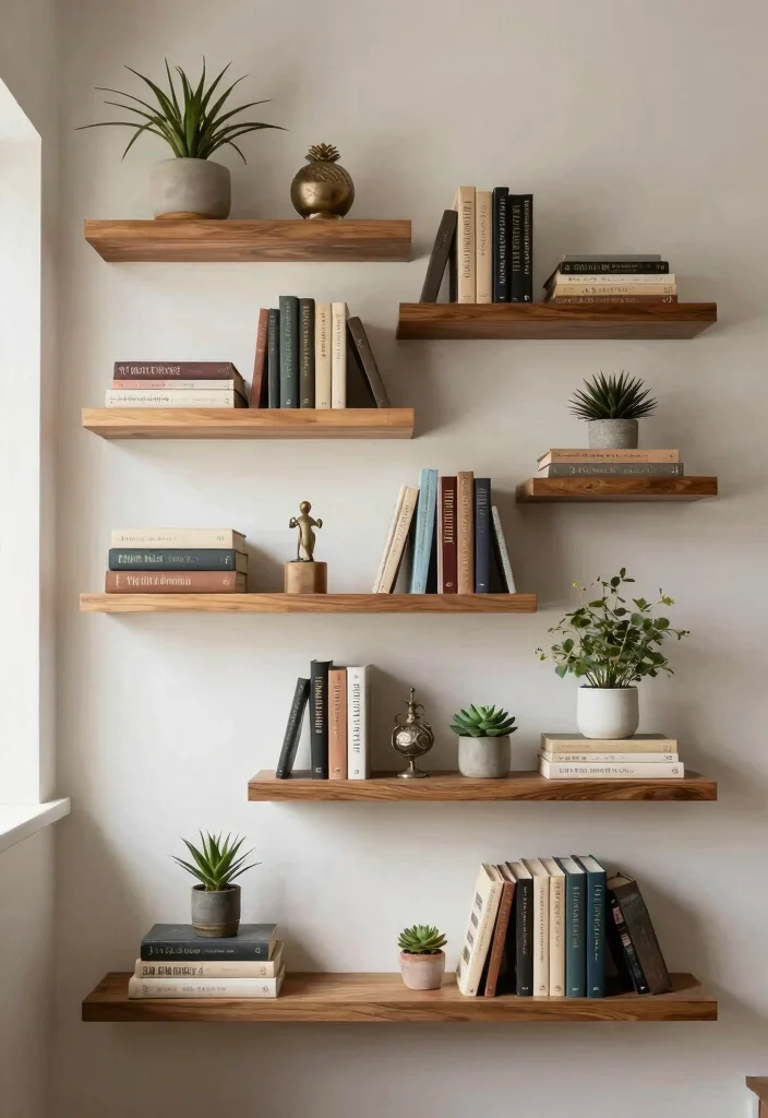 14 Stair Wall Decor Ideas for Vertical Spaces 6. Artful Shelving 0