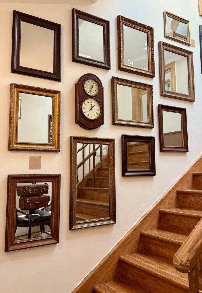 14 Stair Wall Decor Ideas for Vertical Spaces 9. Vintage Finds 0