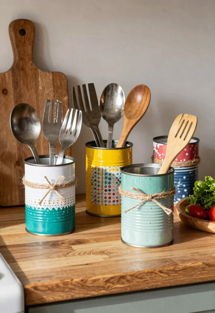 14 Utensil Organization Ideas for Kitchen Drawers 2. Upcycled Tin Can Holders 0