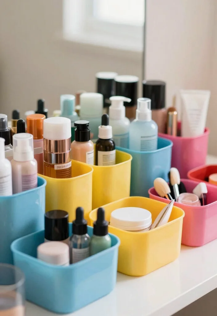 14 Vanity Organization Ideas to Keep Essentials Tidy 11. Color Coded Containers 0