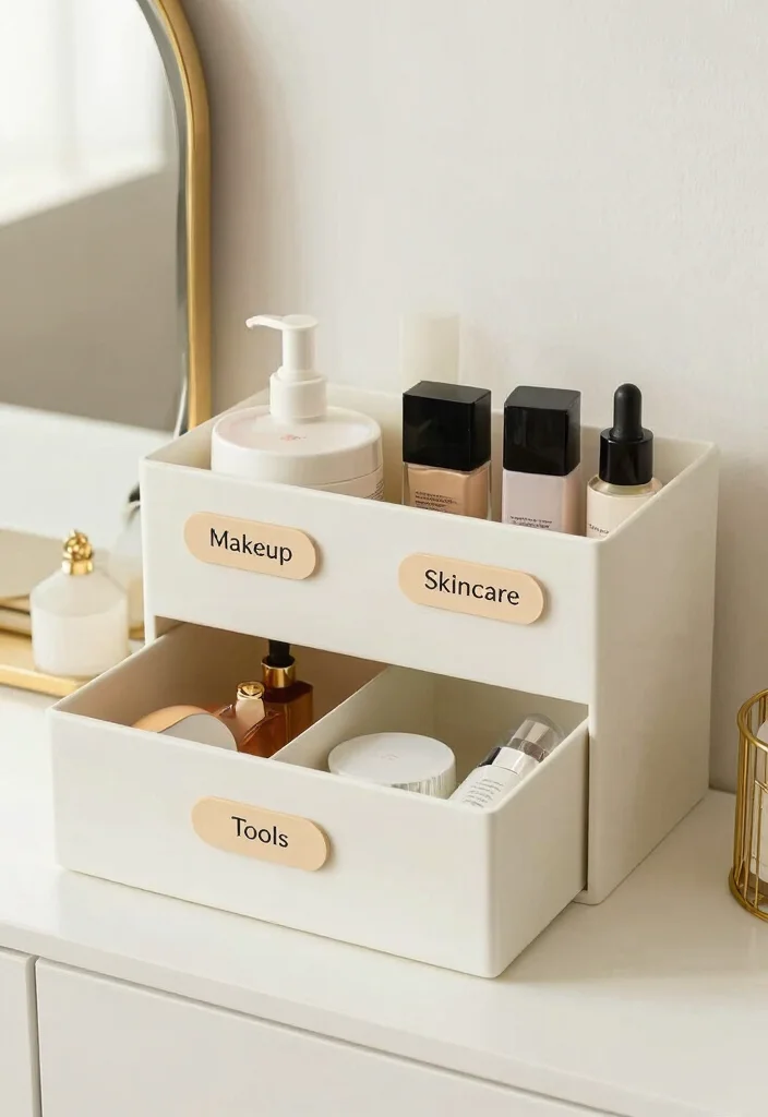 14 Vanity Organization Ideas to Keep Essentials Tidy 13. Labeling Your Storage 0