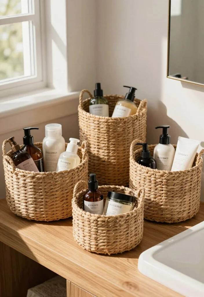 14 Vanity Organization Ideas to Keep Essentials Tidy 3. Creative Use of Baskets 0