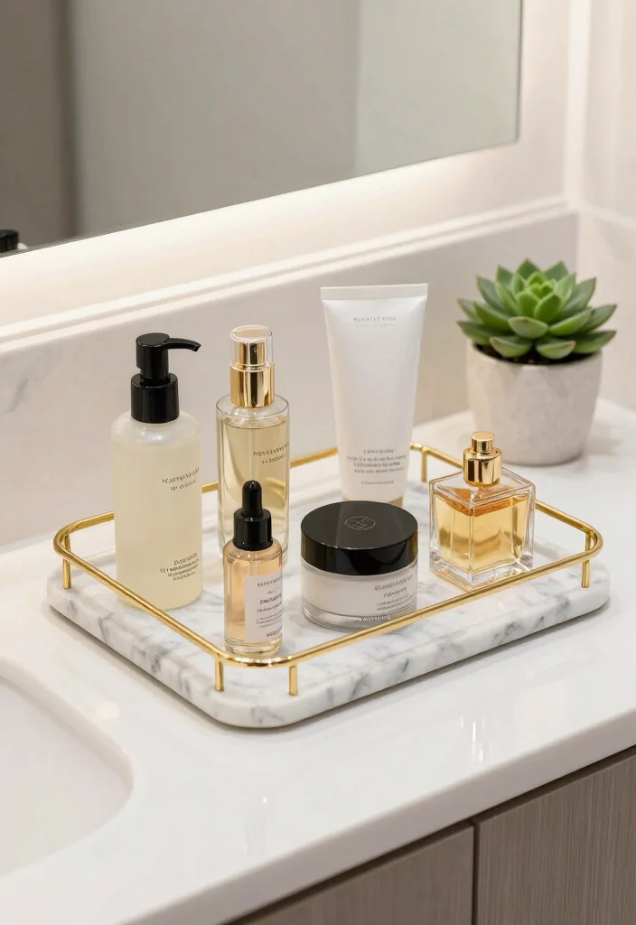 14 Vanity Organization Ideas to Keep Essentials Tidy 6. Use of Elegant Trays 0