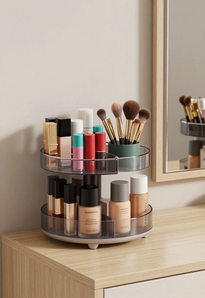 14 Vanity Organization Ideas to Keep Essentials Tidy 7. Rotating Makeup Organizers 0