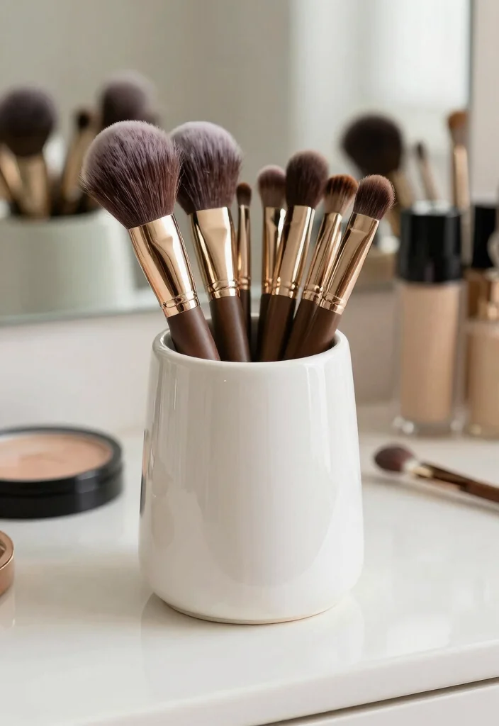 14 Vanity Organization Ideas to Keep Essentials Tidy 8. Stylish Makeup Brushes Holder 0