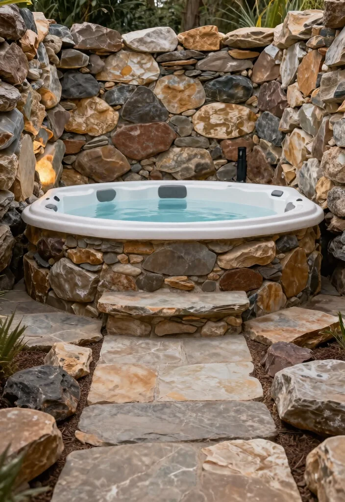 15 Backyard Hot Tub Ideas for a Private Spa Style Escape 12. Rustic Stonework 0