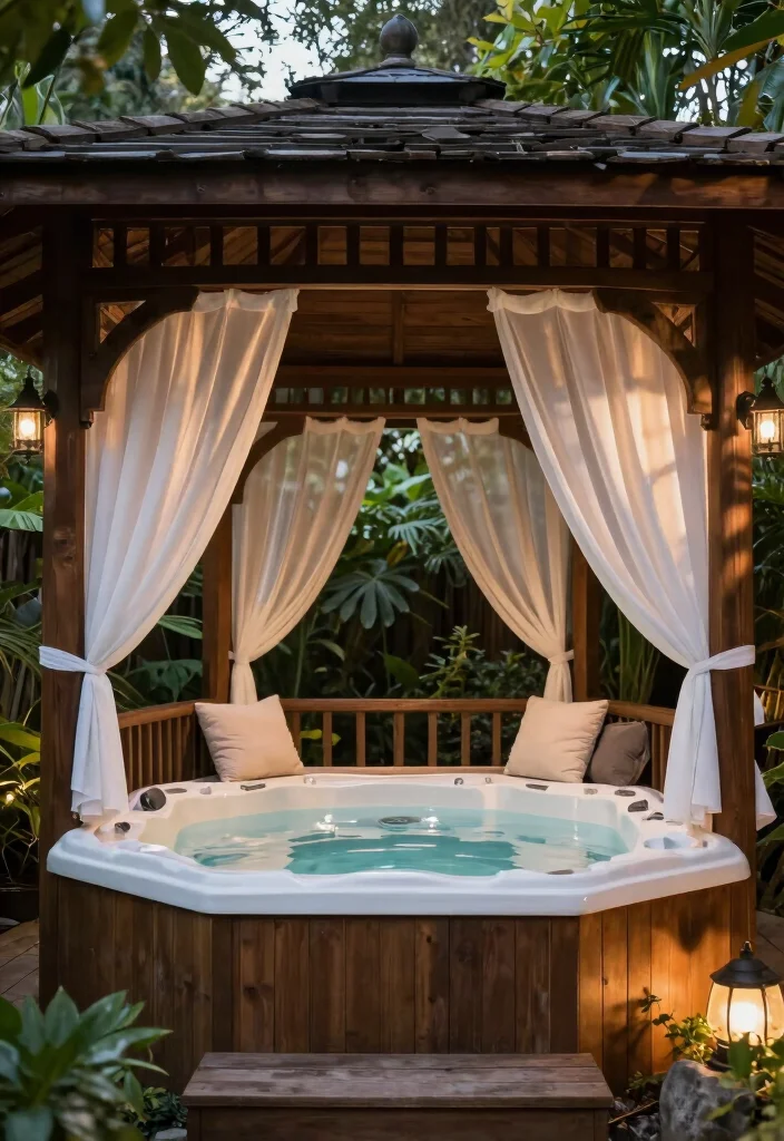 15 Backyard Hot Tub Ideas for a Private Spa Style Escape 4. Cozy Gazebo Retreat 0