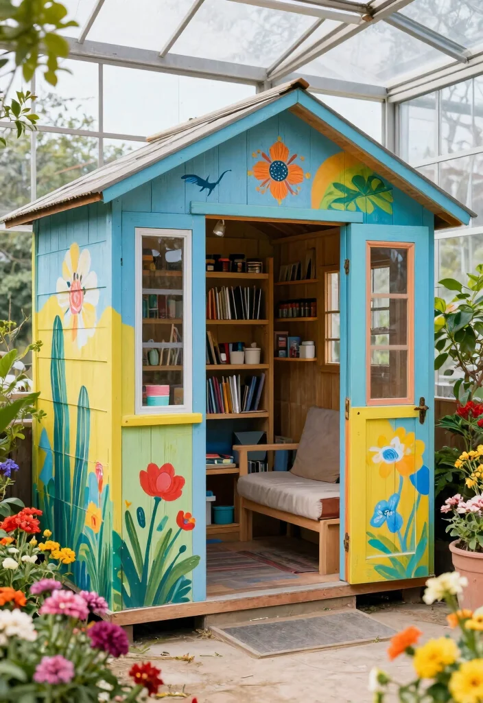 15 Backyard Shed Ideas for Storage and Outdoor Style 10. Artistic Garden Shed 0