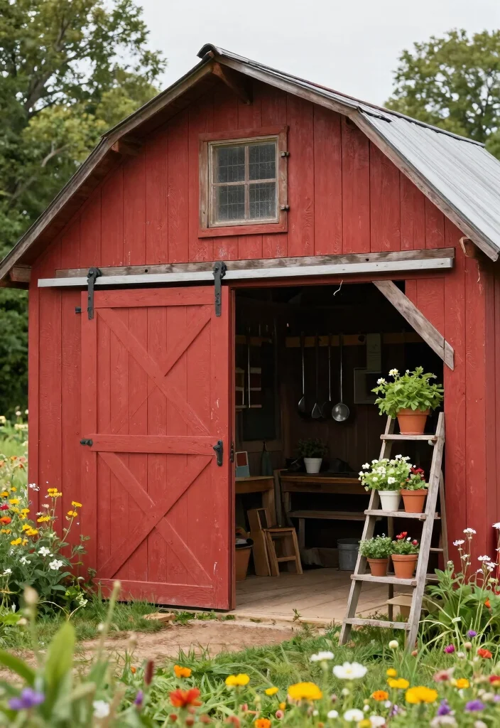15 Backyard Shed Ideas for Storage and Outdoor Style 3. Vintage Barn Shed 0