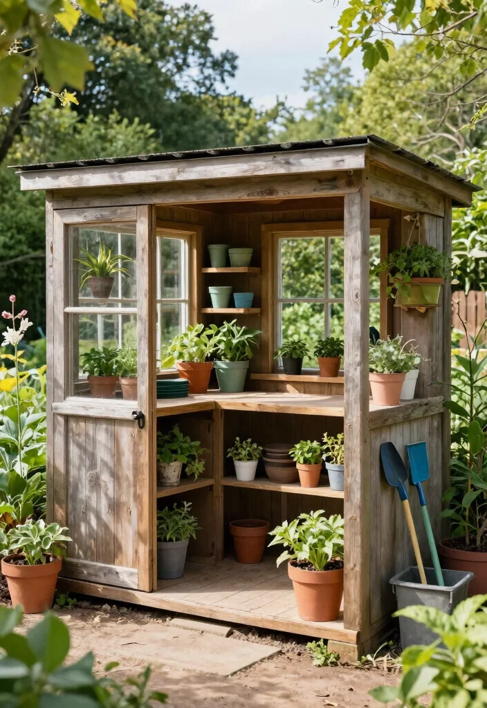 15 Backyard Shed Ideas for Storage and Outdoor Style 7. Rustic Potting Shed 0