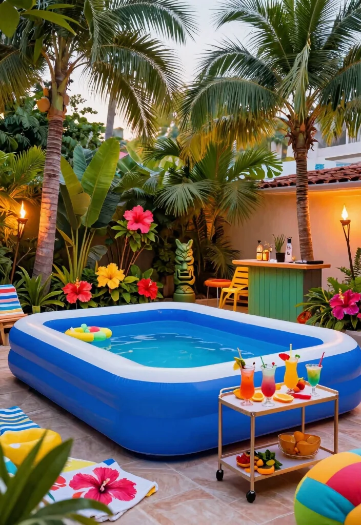 16 Inflatable Pool Backyard Ideas for Easy Summer Fun 1 16 Inflatable Pool Backyard Ideas for Easy Summer Fun 1. Tropical Paradise Theme 0