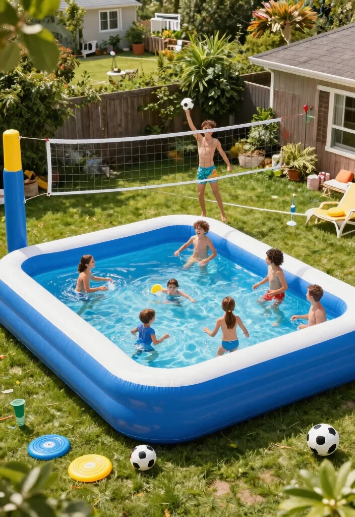 16 Inflatable Pool Backyard Ideas for Easy Summer Fun 19 16 Inflatable Pool Backyard Ideas for Easy Summer Fun 9. Sports and Pool Combo 0