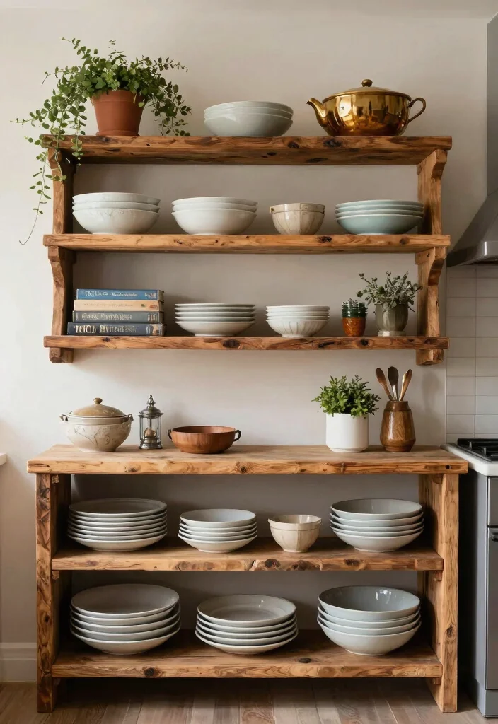 16 Kitchen Wall Decor Ideas to Add Personality 15. Rustic Wooden Shelves 0