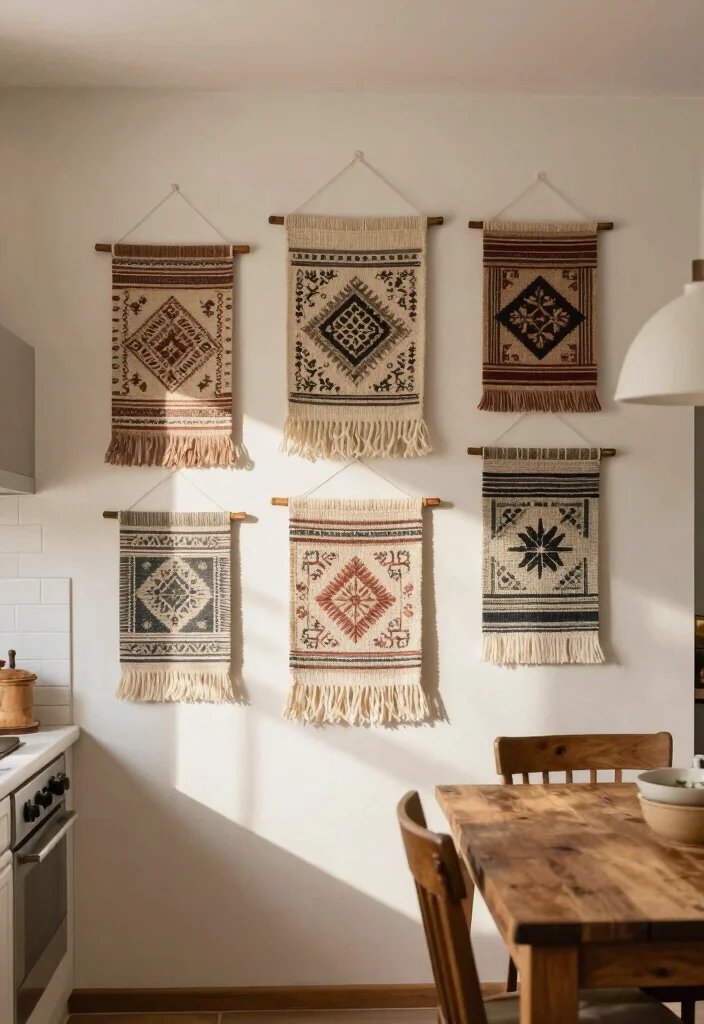 16 Kitchen Wall Decor Ideas to Add Personality 16. Vintage Woven Wall Hangings 0
