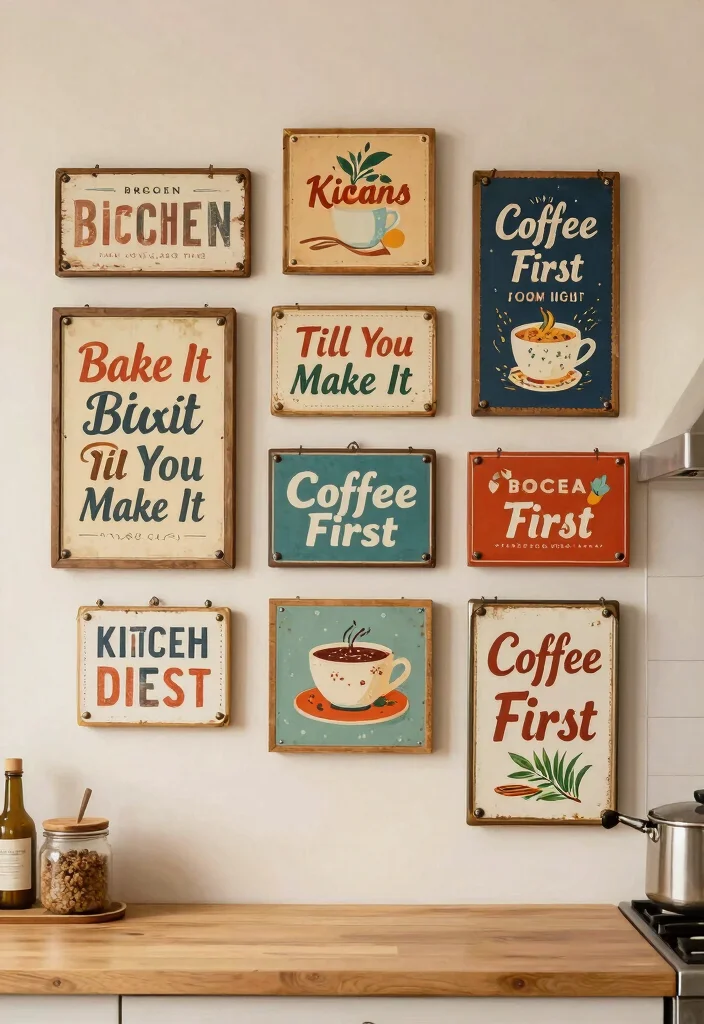 16 Kitchen Wall Decor Ideas to Add Personality 3. Vintage Kitchen Signs 0