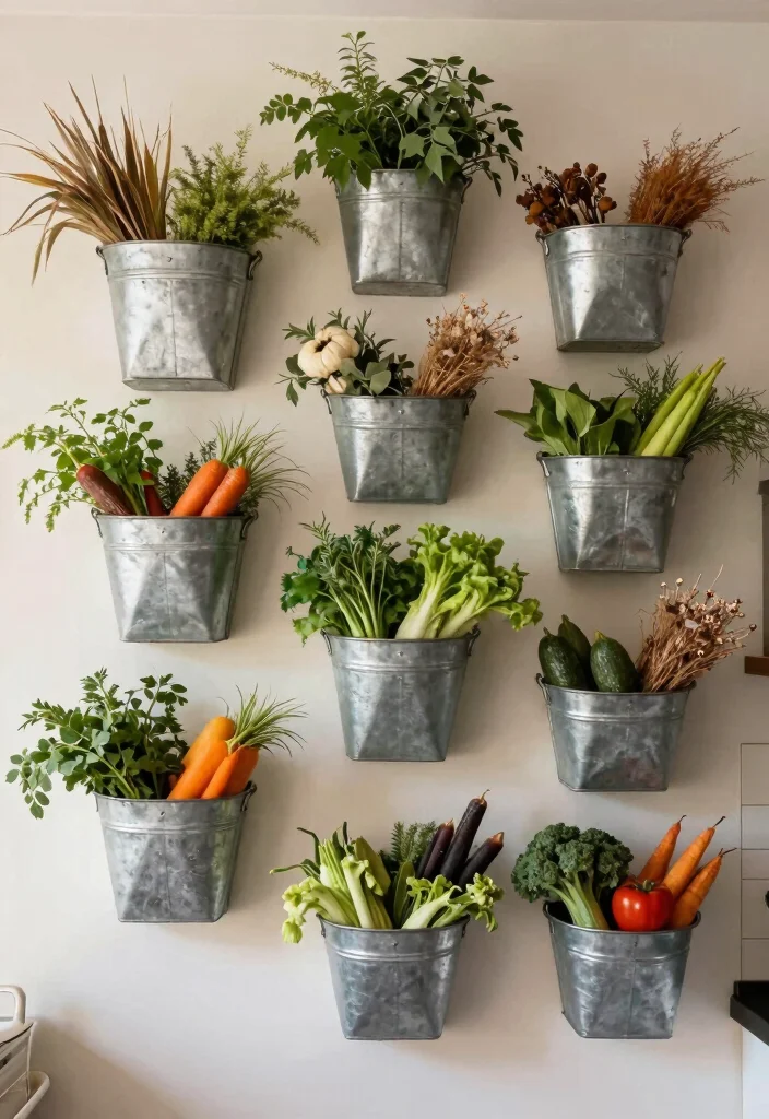 16 Kitchen Wall Decor Ideas to Add Personality 4. Farmhouse Style Galvanized Wall Baskets 0