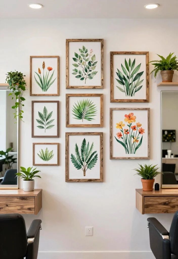 16 Salon Wall Decor Ideas for Stylish Business Spaces 1. Botanical Wall Art 0