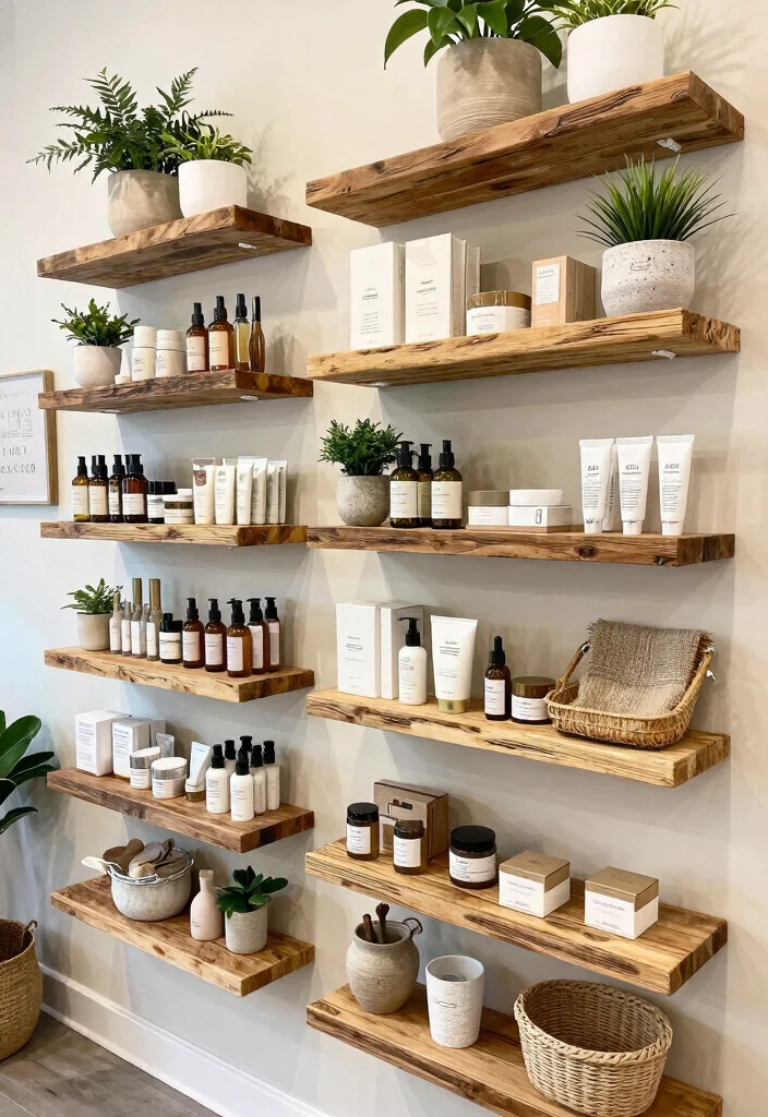 16 Salon Wall Decor Ideas for Stylish Business Spaces 4. Upcycled Shelves 0