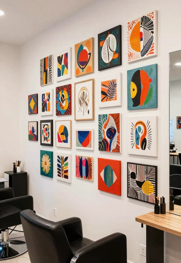 16 Salon Wall Decor Ideas for Stylish Business Spaces 8. Handmade Art from Local Artists 0