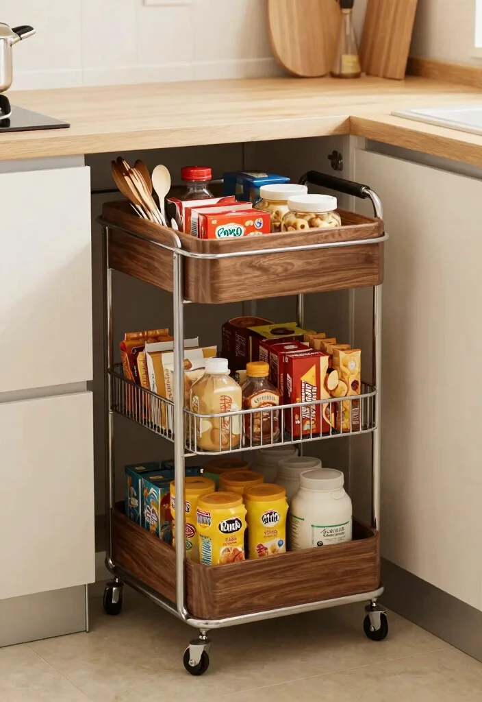 16 Small Pantry Organization Ideas for Tight Kitchens 13. Hideaway Carts 0