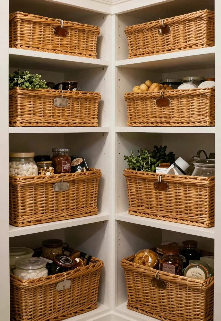 16 Small Pantry Organization Ideas for Tight Kitchens 8. Baskets for Grouping 0