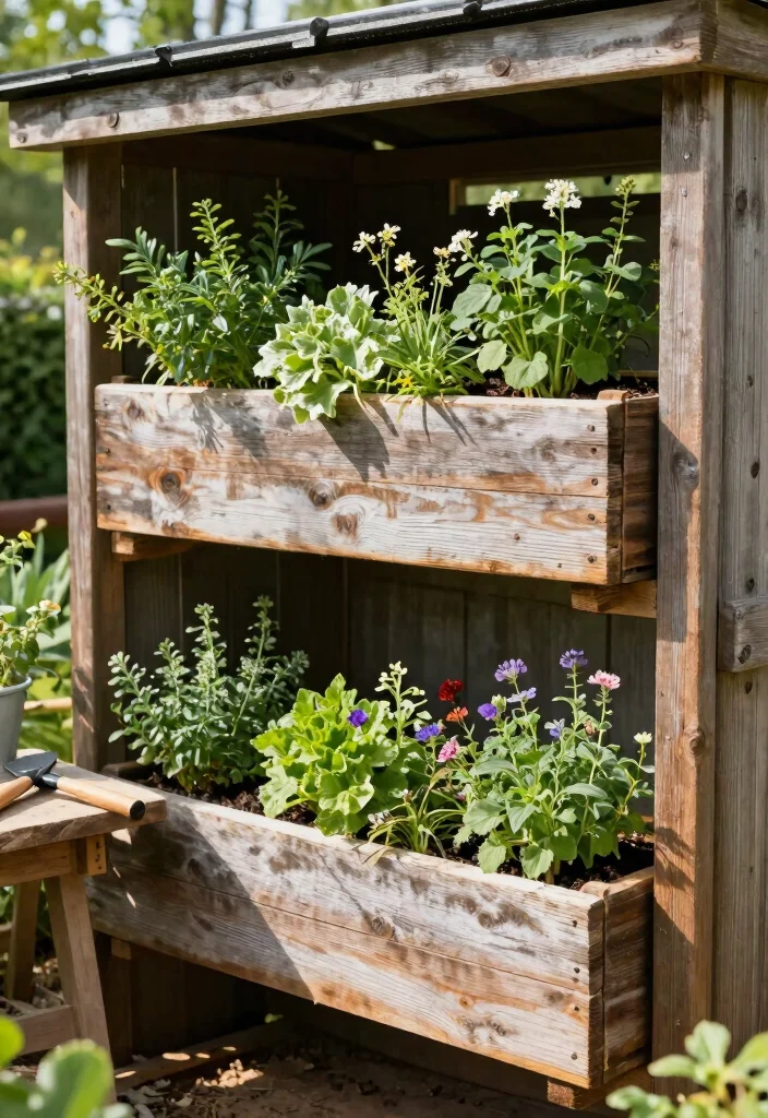16 Small Shed Organization Ideas for Outdoor Storage 3. Vertical Planter Boxes 0