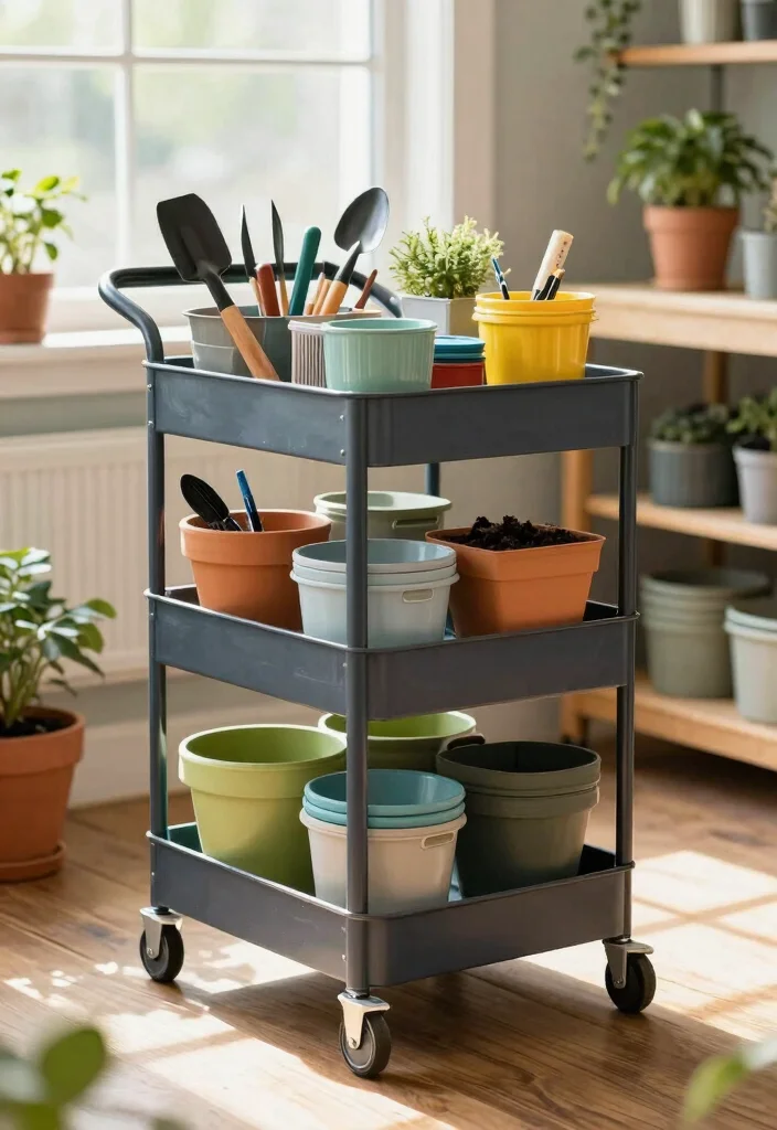 16 Small Shed Organization Ideas for Outdoor Storage 7. Rolling Carts for Mobility 0