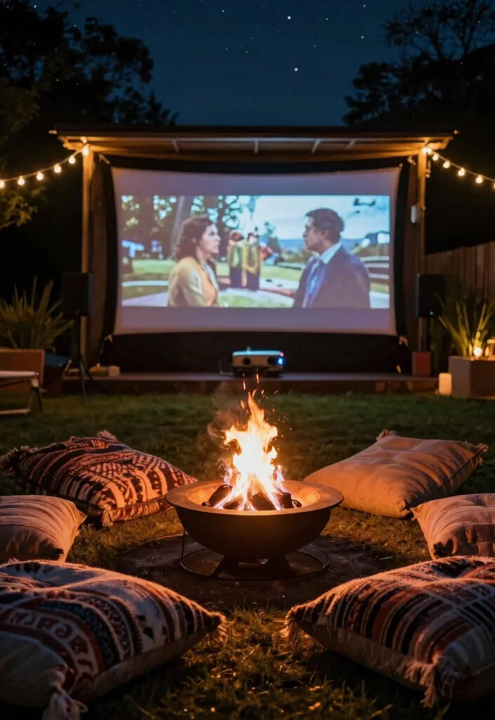 18 Backyard Fire Pit Lounge Ideas for Relaxed Entertaining 51 18 Backyard Fire Pit Lounge Ideas for Relaxed Entertaining 11. Movie Night Setup 0