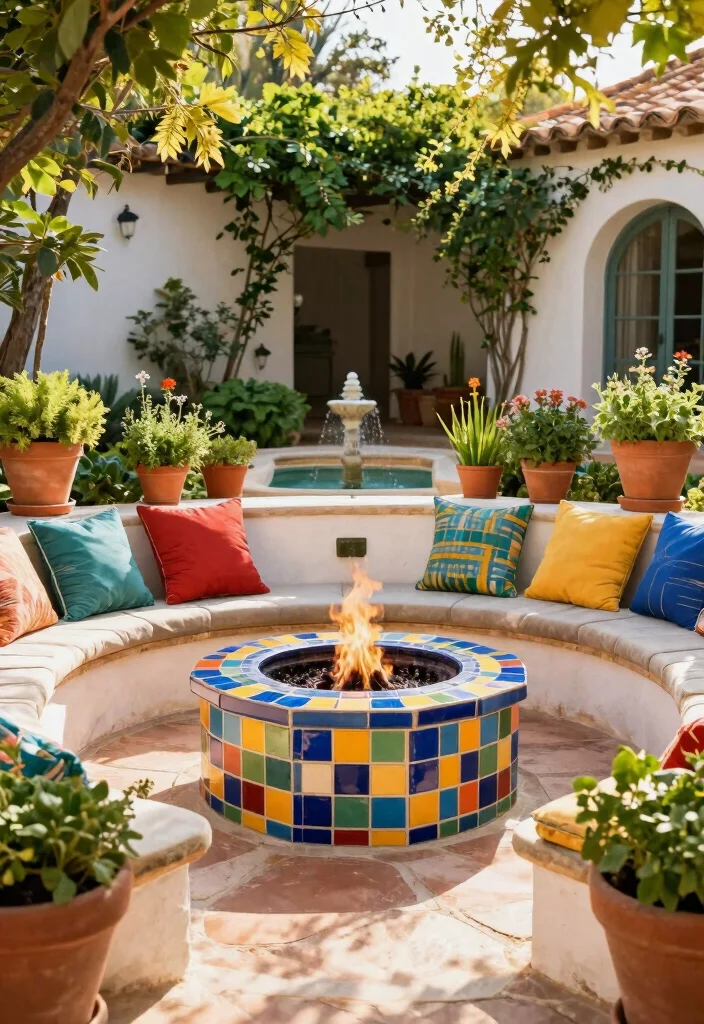 18 Backyard Fire Pit Lounge Ideas for Relaxed Entertaining 13 18 Backyard Fire Pit Lounge Ideas for Relaxed Entertaining 3. Mediterranean Oasis 0