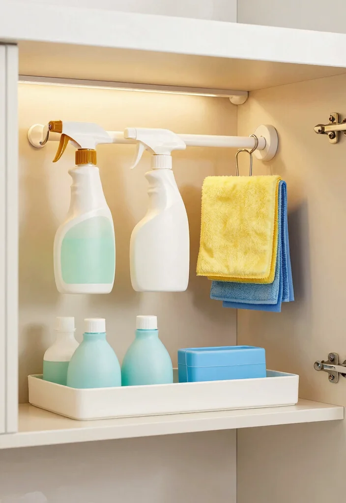 18 DIY Organization Ideas on a Budget That Look Good 11. Tension Rods for Under Sink Organization 0