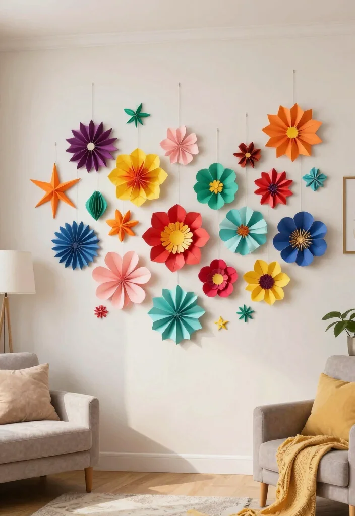 18 Eco-Friendly Wall Decor Ideas for Living Room Styling 67 18 Eco Friendly Wall Decor Ideas for Living Room Styling 17. Colorful Paper Art 0