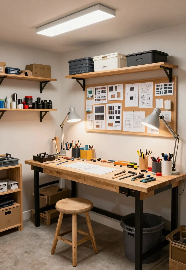 18 Finished Basement Ideas for Comfortable Everyday Living 11. The Hobby Workshop 0