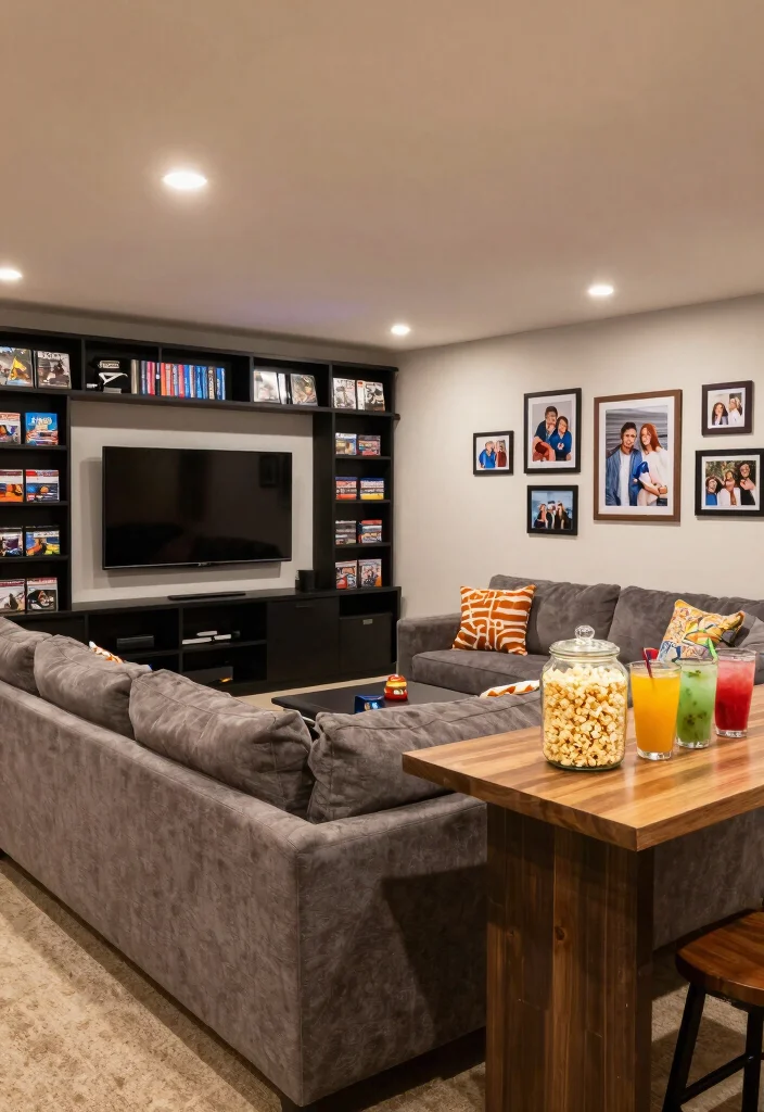 18 Finished Basement Ideas for Comfortable Everyday Living 3. The Family Entertainment Hub 0