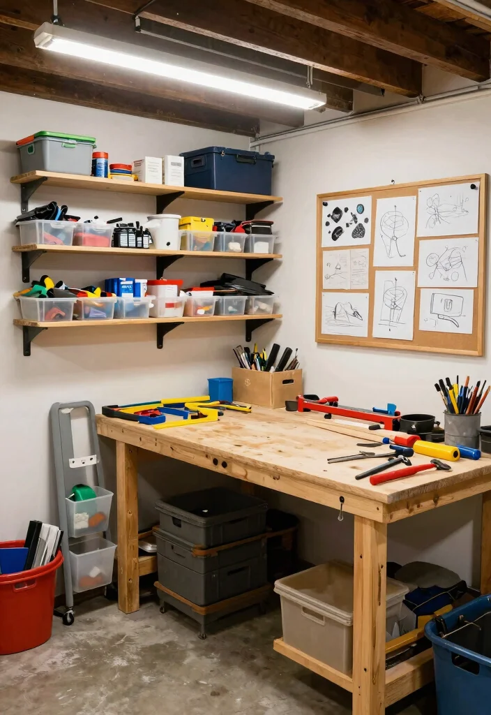 18 Unfinished Basement Ideas on a Budget That Actually Work 53 18 Unfinished Basement Ideas on a Budget That Actually Work 13. Creative Workshop Space 0