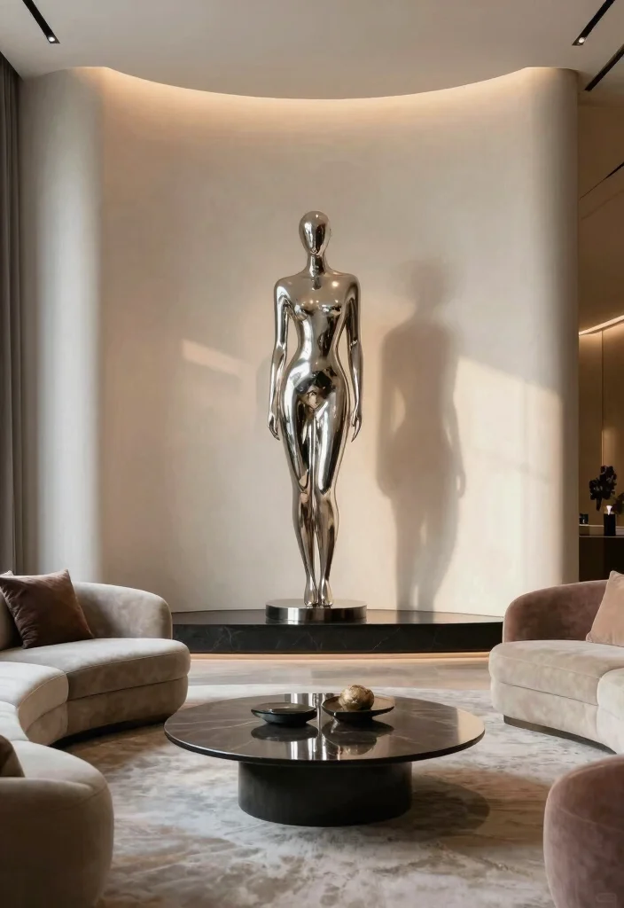 10 Curved Wall Decor Ideas for Unique Architecture 5. Add Sculptural Elements for Dramatic Impact